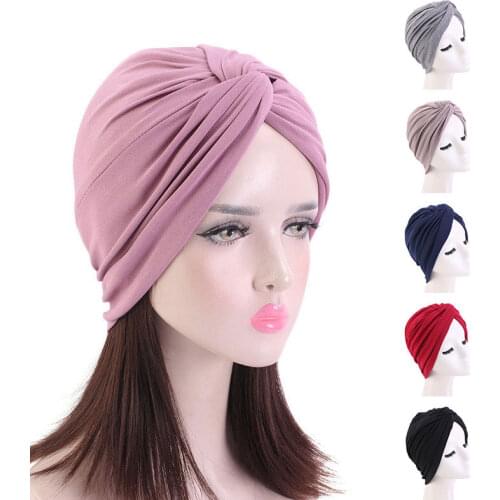 2021 New Fashion Bandanas Women Turban Muslim Hat Twist Hijab Bonnet Cap Adult chemo hat Knot Twist Turban Headbands Muslim Cap