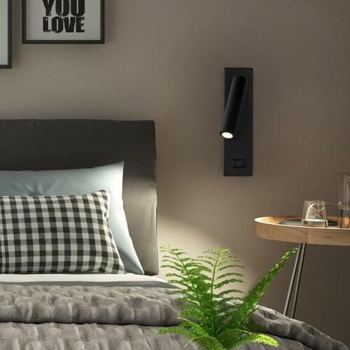 3W LED Wall Lamp Modern Sconce Wall Lights Fixture Bedside Reading Lamp Dining Room Bedroom Light With Switch USB Charging Port