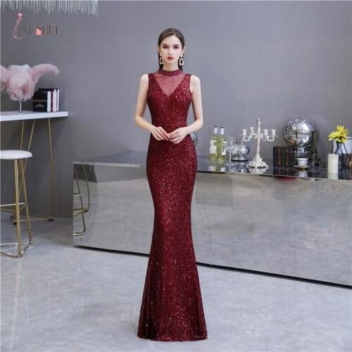 Vestidos De Fiesta De Noche Long Mermaid Evening Dresses Boat Neck Sequins Robe De Soiree Prom Gowns For Women Real Photos