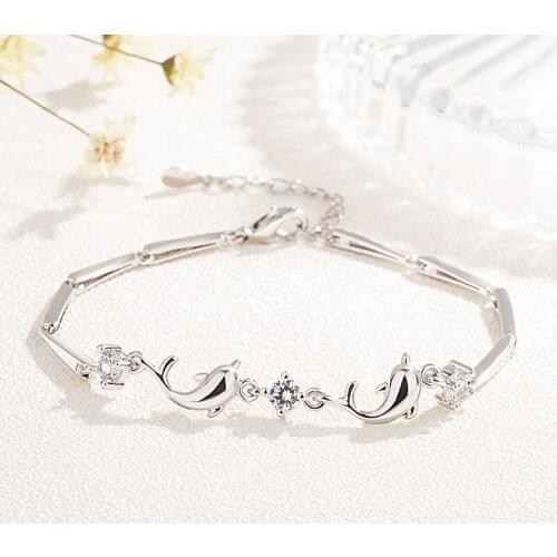Rose Gold Charm Bracelet for Women Female S925 Silver Color Dolphin para mujer Zircon Crystal Link Chain Bangle Fashion Jewelry