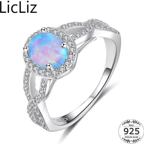 LicLiz 925 Sterling Silver Infinity Ring CZ Zircon Pave Eternity Band Women Jewelry Oval Blue Fire Opal Ring Wedding Band LR0507