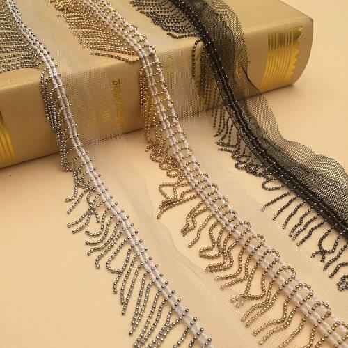 10Yards Beaded Chain Gold Silver Fringe Trimming Lace Ribbon Scrapbooking Applique Embellishment Sewing Renda For Wedding Dress