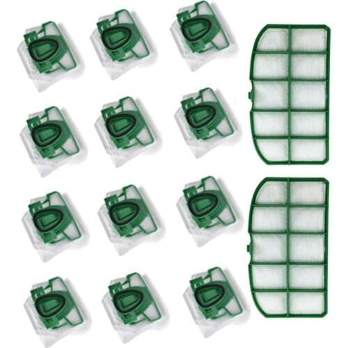 12 Vacuum Cleaner Bags + 2 Motor Protection Filters for Vorwerk Kobold VK200 VK Dust Bags Filters Replacement Sweeper