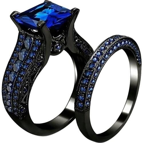 2Pcs/Set Women Square Cubic Zirconia Finger Ring Engagement Wedding Jewelry New