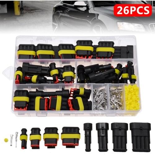 26 Sets 1-4 Pin Way 300V 16A Waterproof Car Auto Electrical Wire Connector Plug Kit for Auto Car Marine Replacement Parts