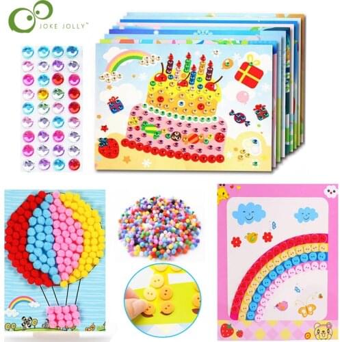 3pcs Kids DIY Button Stickers Pompom Ball Sticker Diamond Drawing Toys Handmade Painting Craft Kit Children Educational Toys ZXH