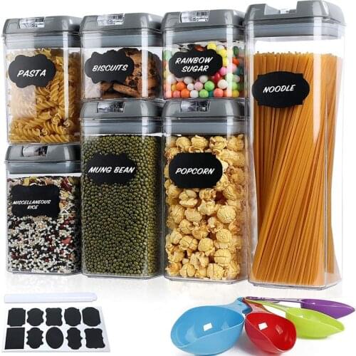 7pcs Eco-Friendly Sealed Can Transparent Plastic Can Kitchen Grain Storage Box Storage Tank Jars for Bulk Cereals Organization