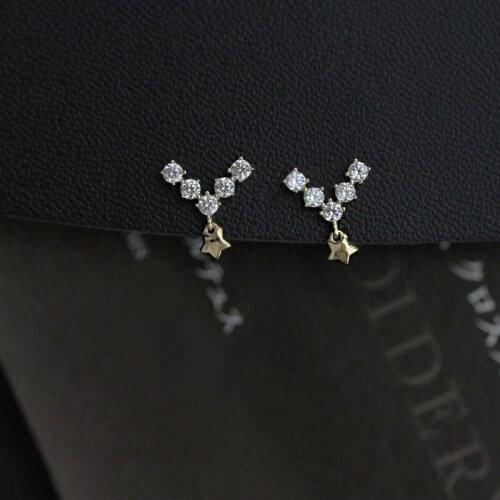 925 Sterling Silver Plated 14K Gold Classic V Letter Shiny Zircon Wedding Elegant Luxury Stud Earrings Jewelry for Women Gift