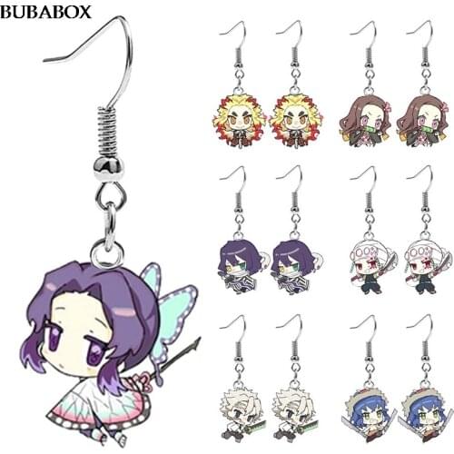 Demon Slayer Kimetsu No Yaiba Acrylic Earrings Kamado Tanjirou Cosplay Anime Clip Earrings Women Men Jewelry