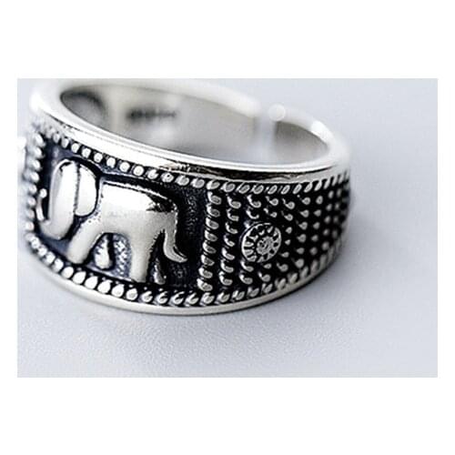 Bijoux Fashion Real Silver Color Elephant Rings for Women Boho Adjustable Antique Rings Anillos