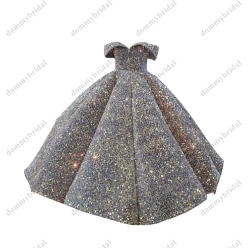 Glitz Sliver Sequined Fabric Princess Ball Gown Little Girls Pageant Prom Dresses for Toddler Cupcake Infant Flower Girl Dress