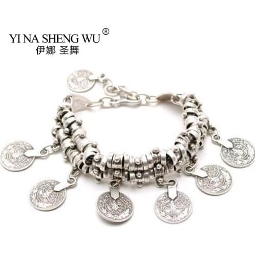 New Womens Fashion Gold and Silver Color Anklet Coin Pendant Charm Beach Summer Belly Dance Bracelet Anklet Dual Jewelry 1PC