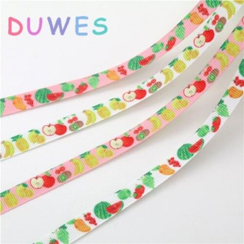 DUWES 3/8'' 50yards Free shipping fruits Printed Grosgrain Ribbon Accessory hairbow headwear DIY decoration OEM 9mm D1087