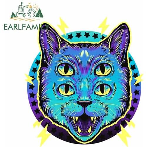 EARLFAMILY 13cm x 11.2cm for Four Eyes Weird Blue Cat Open Mouth Surfboard Decal Waterproof Cartoon Car Stickers Vinyl Car Wrap