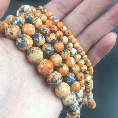 Orange Colorful Rain Jaspers Stone Beads For Jewelry Making Natural Round Beads DIY Bracelet Accessories 15'' 4/6/8/10/12/14mm