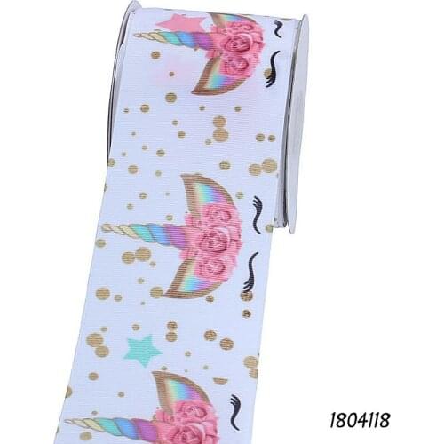 FLRA Ribbon (50 yards/lot) New arrival rainbow gradient unicorn horn printed grosgrain ribbon for gift wrapped