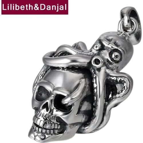 2019 Punk Fashion Pendant 100% 925 Sterling silver Jewelry Men Women Fashion Octopus Skull Necklace Pendant Jewelry making P17