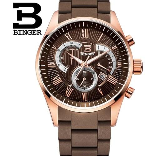 Wristwatches Mens Quartz Military Watches Mens Chronograph Watches Top Brand Luxury Watch Binger Round 50M Water Resistant