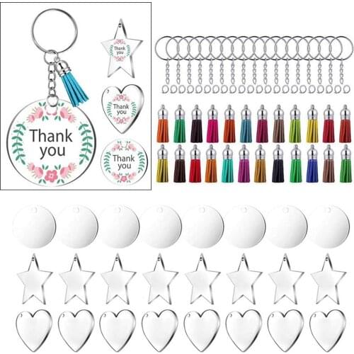 96x DIY Keychain Kit Key Chain Acrylic Discs Jump Rings Ornament DIY Crafts