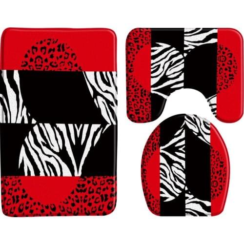 Red Leopard Print Bathroom Decor Bath Mats Set Black White Heart Pattern Fashion Chic Door Rug Non-slip Floor Carpet ​Toilet Mat