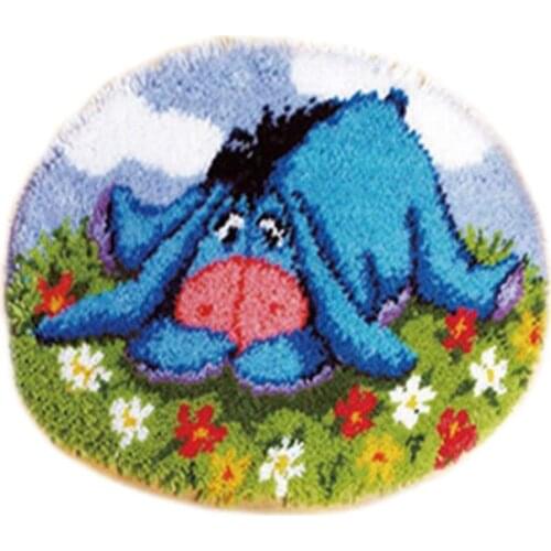 Latch Hook Kits Rug DIY Pillowcase Crocheting Cushion Seat Carpet Round Handmade Canvas Mat Cartoon for Adults Kids Gift Eeyore