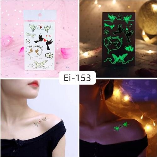 Tattoo Stickers Luminous Kids Girl Temporary Fake Tattoos Glow Paste on Face Arm Leg for Men Body Art Flying Bird Love Sticker