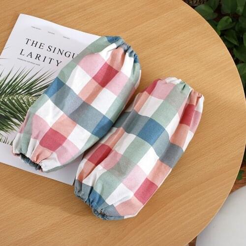 Anti-oil anti-fouling kitchen cleaning hand sleeve Long sleeve Plaid arm warmers pink oversleeve summer Dust-proof women sleeves