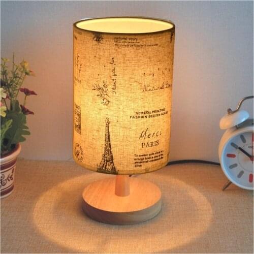 Nordic Wood Table Lamp Vintage Fabric Wooden Desk Lamp Retro Table Light Fixtures Bedroom Night Light Living Room Home Decor LED