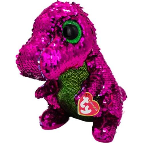New 15CM Ty Big Eyes Beanie Flippables Sequined Rose Red Dinosaur Stuffed Toy Children Birthday Holiday Gift