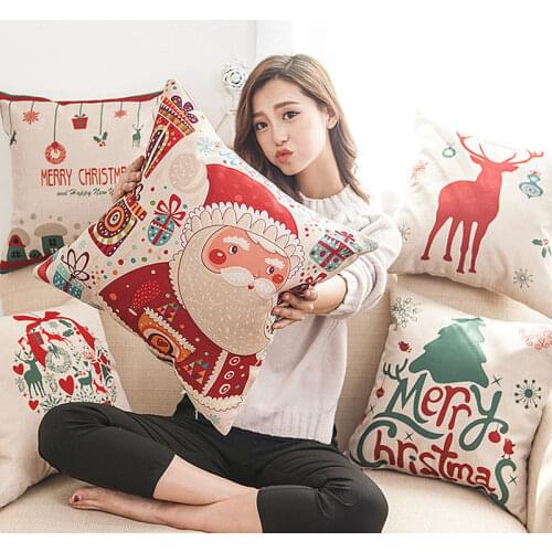 1Pcs 45*45 Cm Happy New Year Christmas Decorations for Home Cartoon Santa Elk Decorative Pillows Cover Navidad Natal