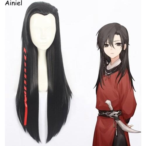 New Anime Tian Guan Ci Fu Cosplay Wig Xielian Wigs Hair Huacheng Hair Wig Ancient Style Black Long Hair Synthetic Wigs