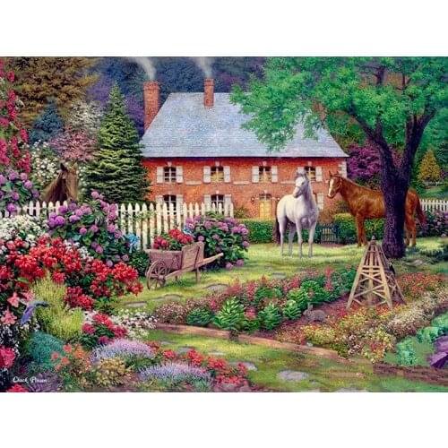 Scenery Sweet Garden Horse Handmade Needlework Embroidery DIY Cross Stitch Kits Crafts 14CT Unprinted Home decor wall Art