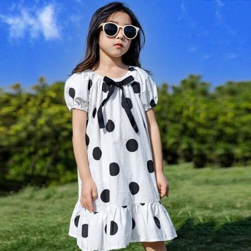 4 To 16 Years 2021 Spring Summer 100% Cotton Big Girls Fashion Dress Kids Dresses Girl White Short Sleeve Holiday Teen Clothing