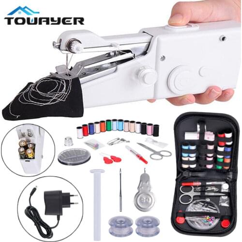 Portable Mini Hand Sewing Machine Household Cordless Electric Stitch Needlework Set for Quick Repairs DIY Clothes Stitchin