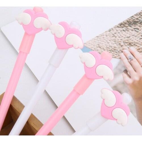 2pcs Pink Angel Wings Gel Pen Student Stationery Black Ink 0.5mm Writing Pen