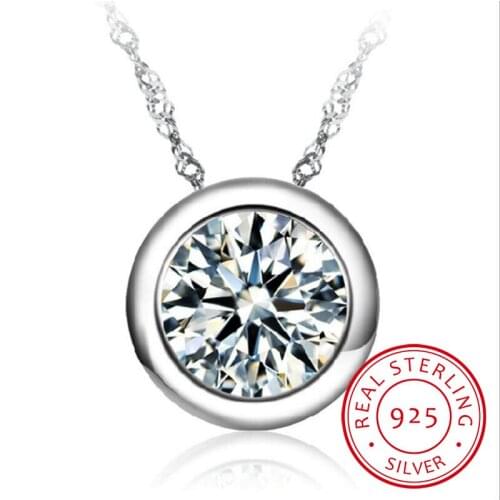 Trendy 925 Sterling Silver Crystal Pendant Necklace for Women Round Bohe 2020 Summer Fine Jewelry Wedding Cute Gift