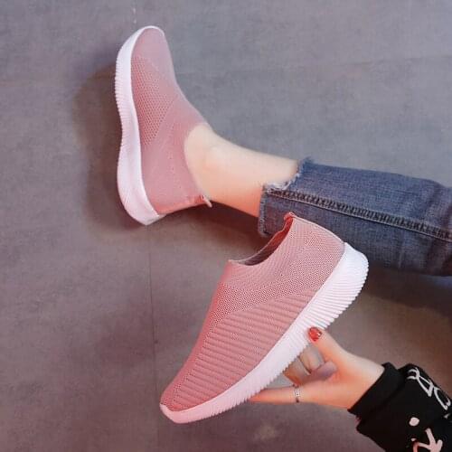 Spring Women Casual Knitting Sock Sneakers Stretch Flat Platform Vogue Ladies Slip On Shoes Female Leisure Footwear 56y78