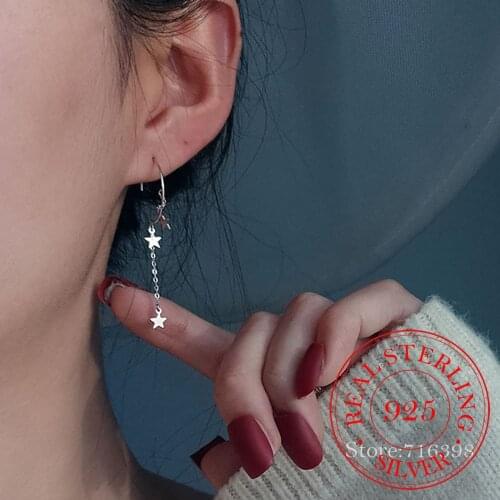 925 Sterling Silver Tassel Star Earring boucle d'oreille Long Drop Earring for Women Wedding Party Fashion Jewelry