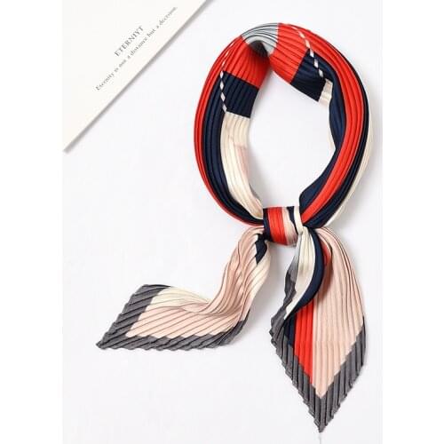 Crossroad Geometric Pattern Silk Pleated Scarf for Women Crumple Small Bandana Neckwear Headband [3984]