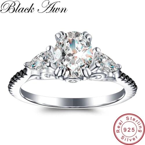 [BLACK AWN] 2.5Gram 925 Sterling Silver Fine Jewelry Trendy Engagement Bague Wedding Rings for Women C338