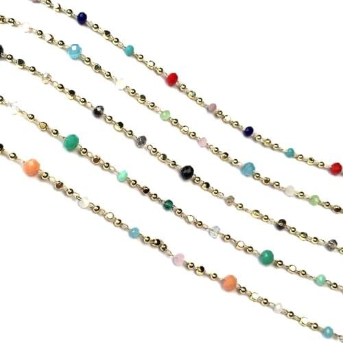 1 Meter/lot Handmade Gold Wire Wrapped Rosary Chain Glass Stone Beads for Making DIY Necklace Bracelet Anklet Jewelry Findings