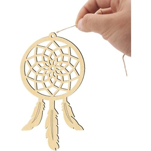 10Pcs Creative Wooden Wind Chimes DIY Dream Ornament Wood Laser Cut Dream Catcher Feather Shape Hanging Decoration