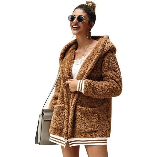 2021 Womens Fashion Medium Long Tops Ladies Overcoat Plus Size Long Sleeve Sweatshirts Autumn Winter Hooded Furry Coat