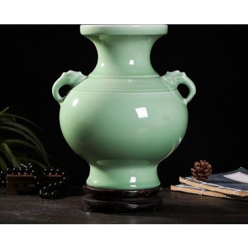 2021 Jingdezhen Porcelain Color Glazed Douqing Double-ear Lucky Chinese Classical Living Room Craft Decoration Vase
