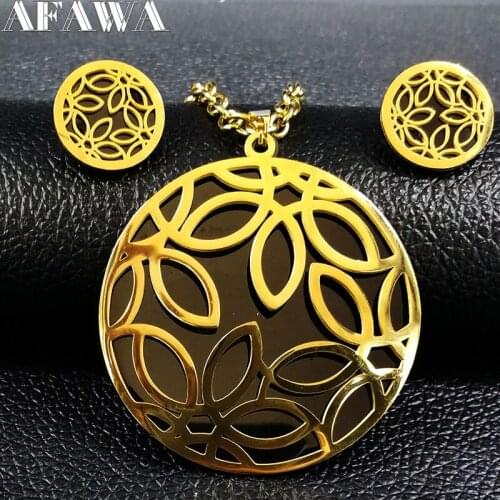 2021 Fashion Big Stainless Steel Jewellery Set for Women Gold Color Earrings Necklace Set Jewelry bisuteria 178412
