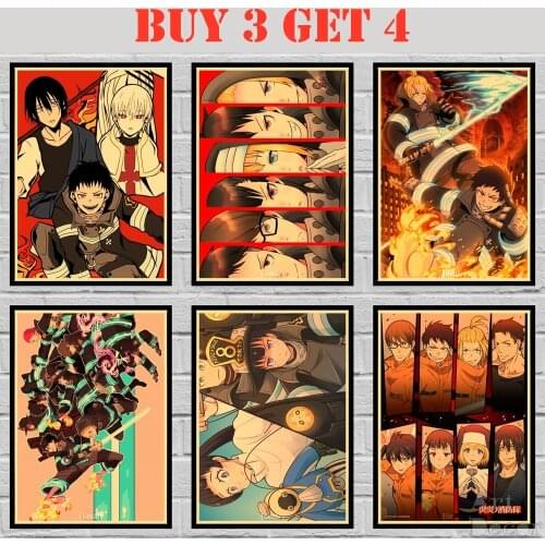 30 Designs Anime Fire Force Kraft paper Poster Cartoon Painting Funny Art Wall Sticker 2 42X30cm