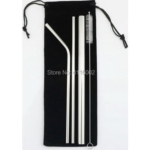 50 Sets Stainless Steel Drinking Straws Reusable Metal Straws With Cleaner Brush And Storage Pouch Bag