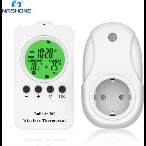 Nashone Wireless Thermostat Socket,Digital Temperature Controller Remote Control With Temperature Sensor LCD Display Thermometer