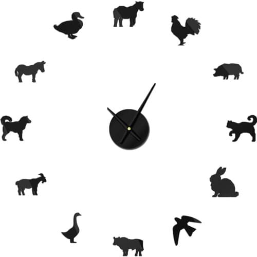 Barn Animal New Super Big DIY Wall Clock Farm Animals Acrylic Mirror Clock Super Digital Watches Clocks Farmyard Kitchen Decor
