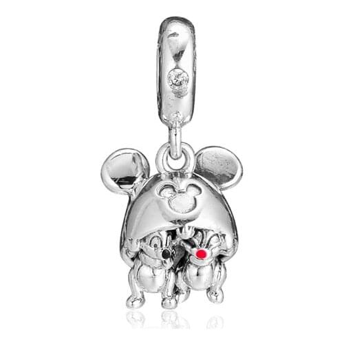 Chip 'n Dale Mouse Ear Hat Charm Fits Charms Bracelets For Woman DIY Jewelry Making Sterling Silver Beads